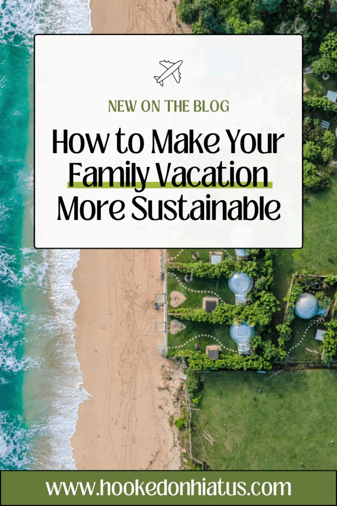 how to travel sustainably with kids. photo of beach with green space