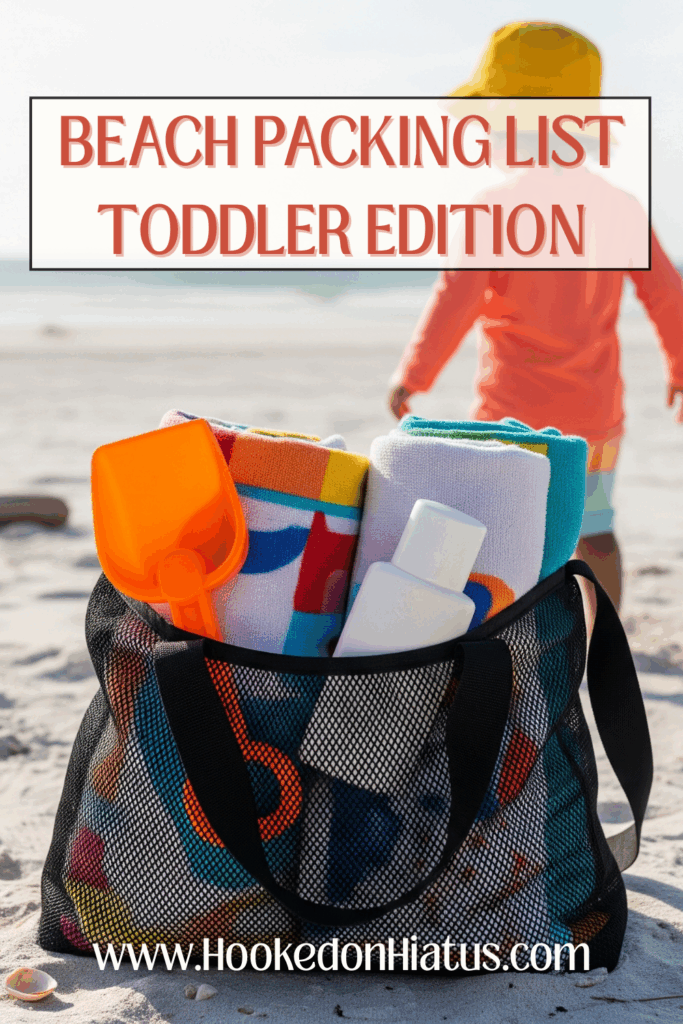 Pinterest-www.hookedonhiatus.com-toddler beach essentials 2 toddler running on beach with packed beach bag