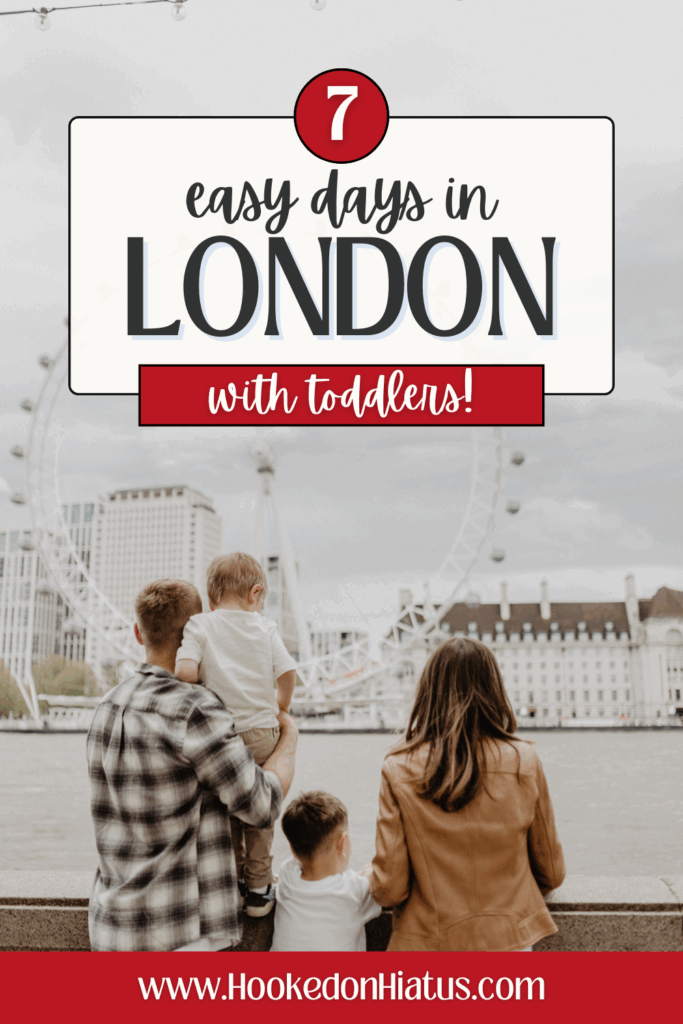 family looking across Thames river at London Eye