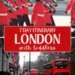 guards and telephone booth and double decker bus in London