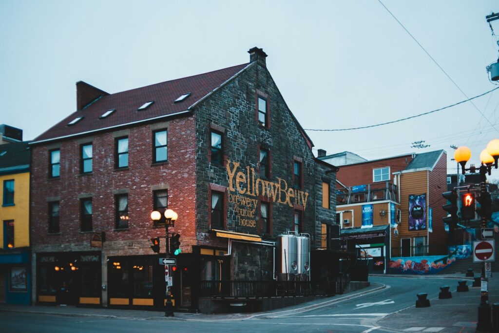 brown and black brick building