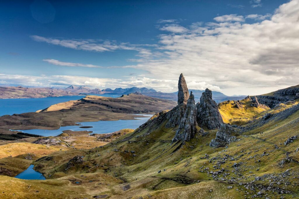 The Storr range with a body of water in the foreground