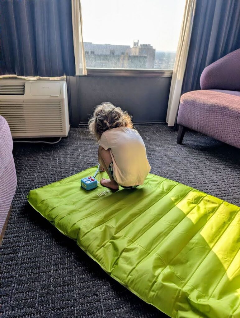 toddler in hotel room in Kansas City
